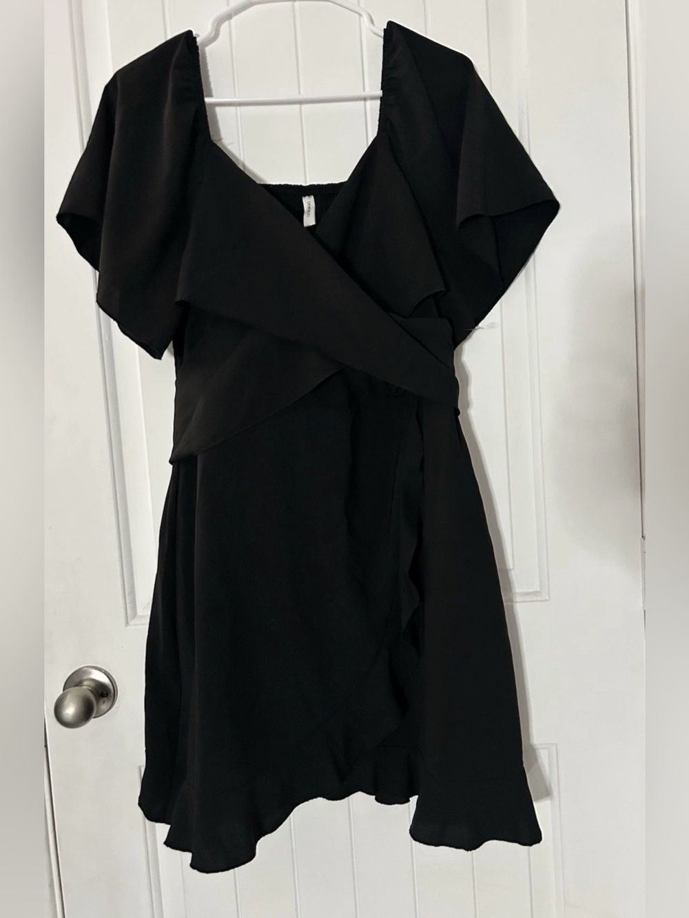 Chic Black Ruffle Wrap Mini Dress - Picture 2 of 12